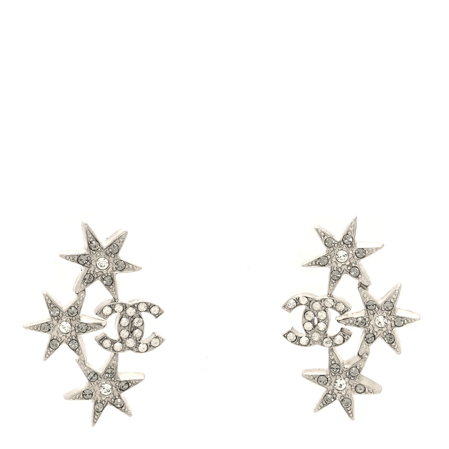 Chanel Crystal CC Star Earrings Silver 1 of 4