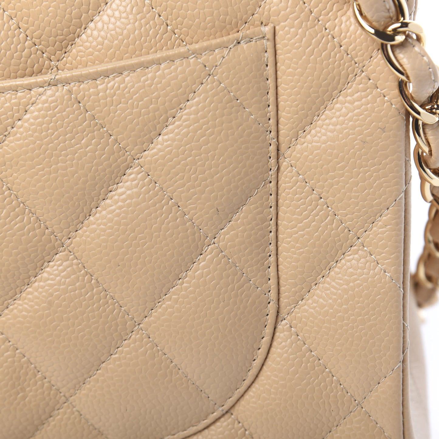 Caviar Quilted Jumbo Double Flap Beige