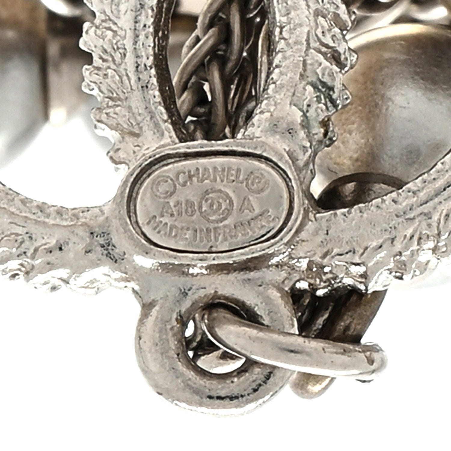 Chanel Metal Chain Pearl CC Drop Earrings Silver 4 of 4
