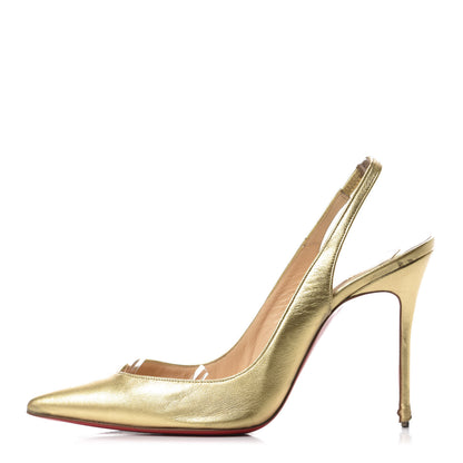 Christian Louboutin Metallic Calfskin Apostrophy 100 Slingback Pumps 39 Gold 1 of 13