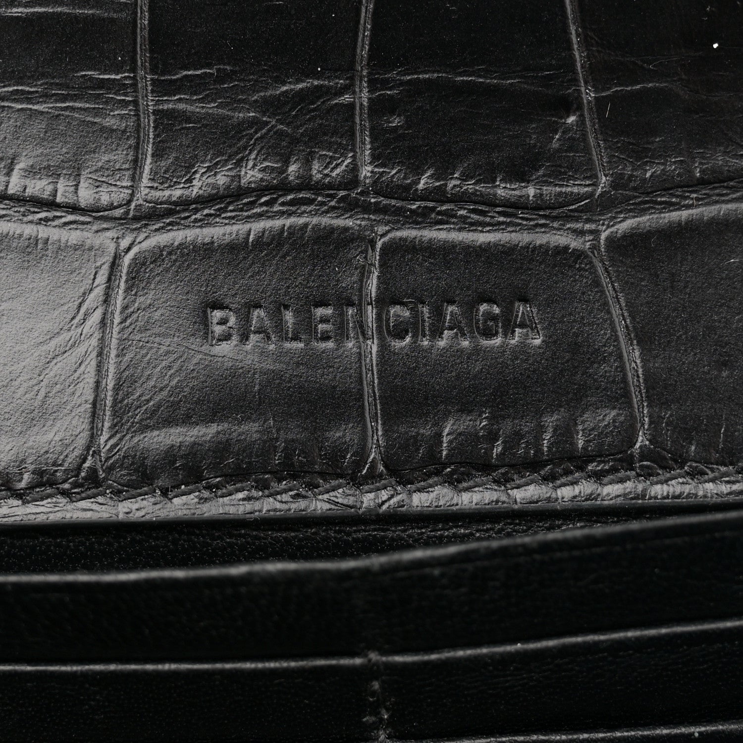 Balenciaga Extra Supple Calfskin Crocodile Embossed Gossip Wallet On Chain Black 6 of 11