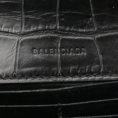 Balenciaga Extra Supple Calfskin Crocodile Embossed Gossip Wallet On Chain Black 6 of 11