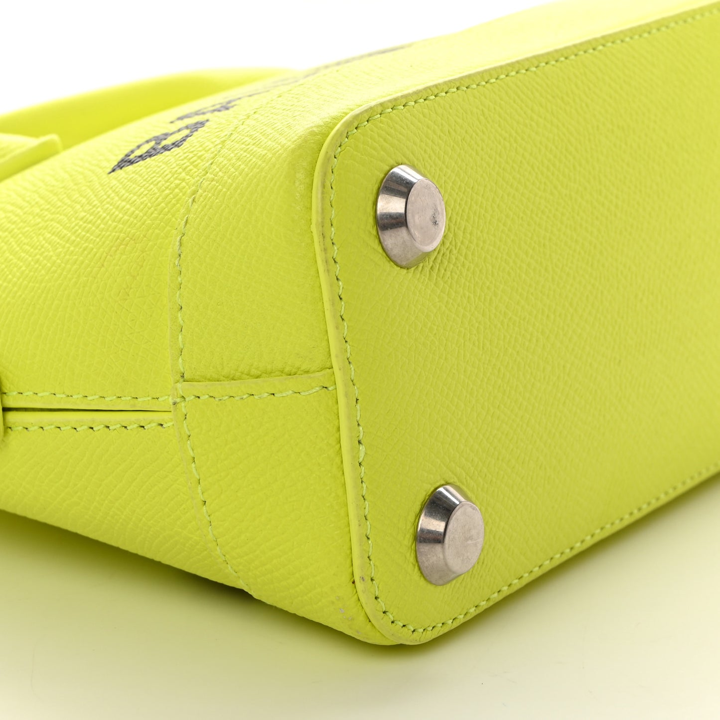 Signature Grained Calfskin Logo XXS Ville Top Handle Bag Acid Green Black