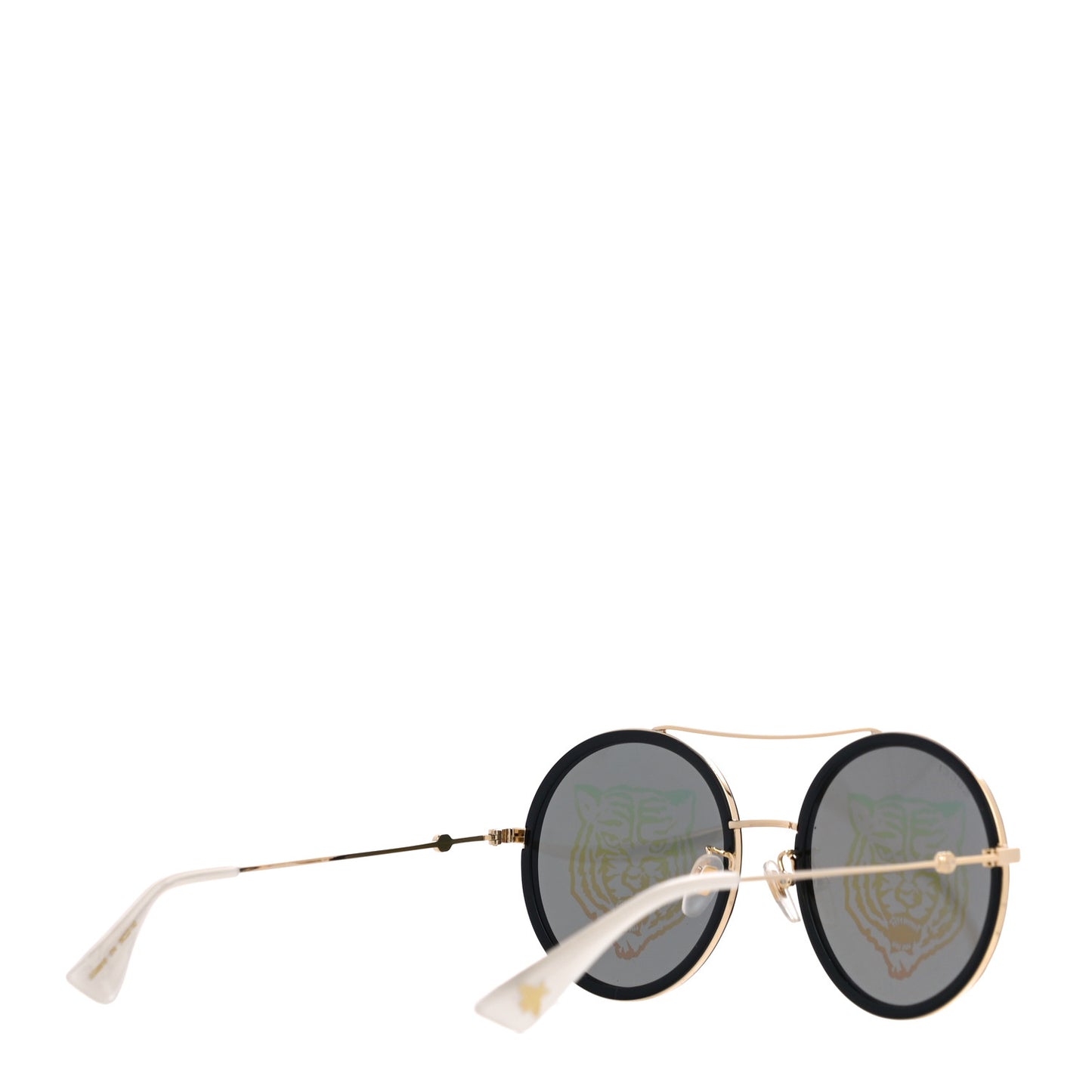 Metal Round Frame Tiger Print Sunglasses GG0061S Gold