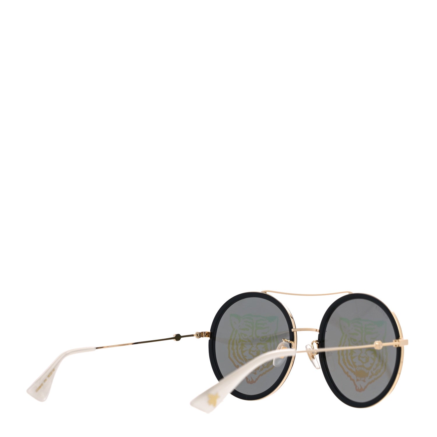 Gucci Metal Round Frame Tiger Print Sunglasses GG0061S Gold 4 of 6