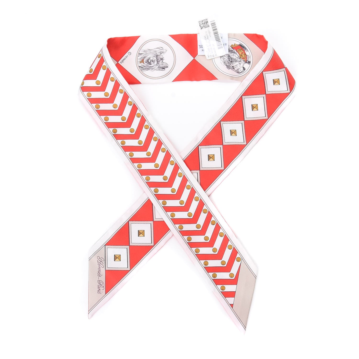 Hermes Silk Colliers Et Chiens Twilly Rouge White Mastic 1 of 4
