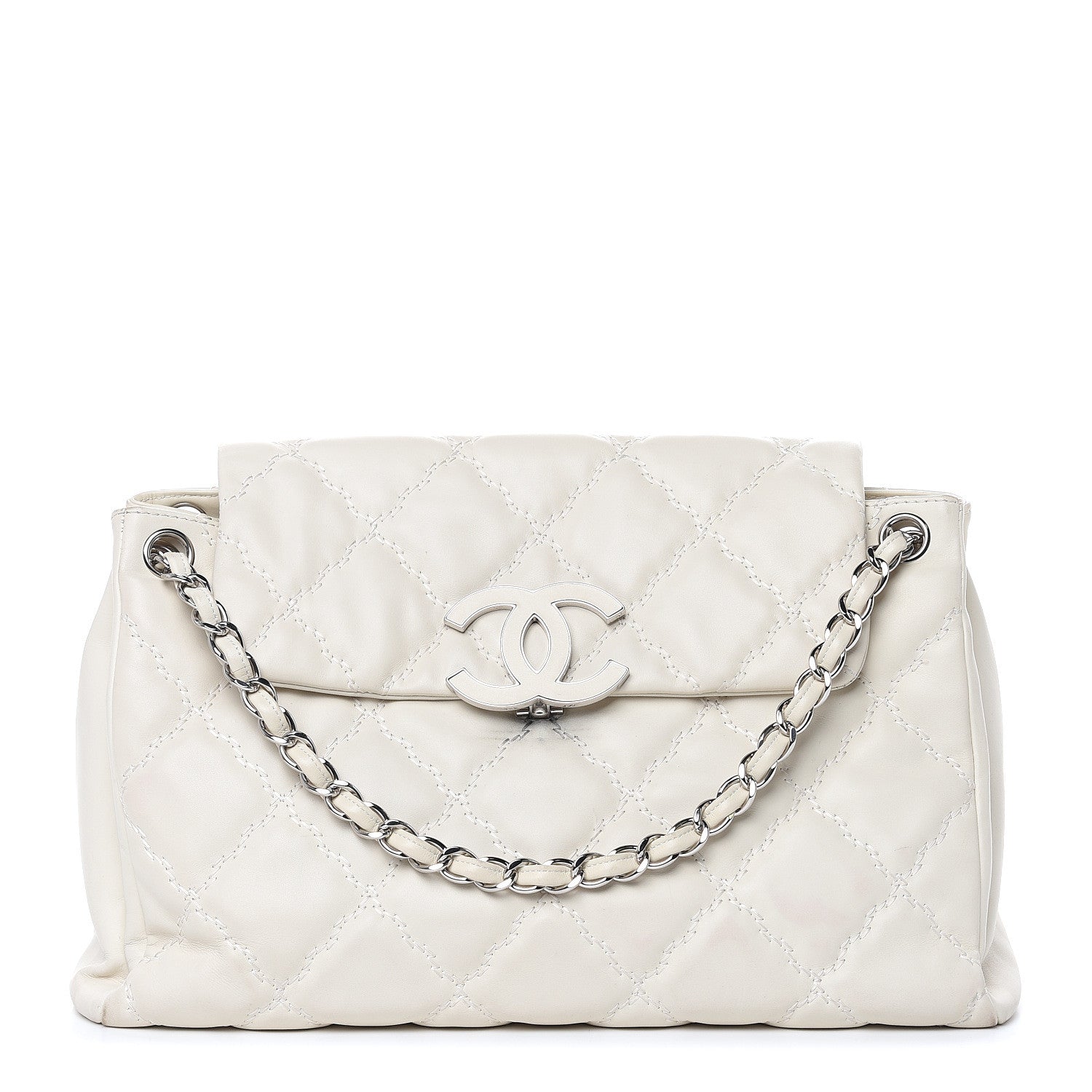 Chanel Calfskin Double Stitch Large Hamptons Flap Bag White 1 of 20