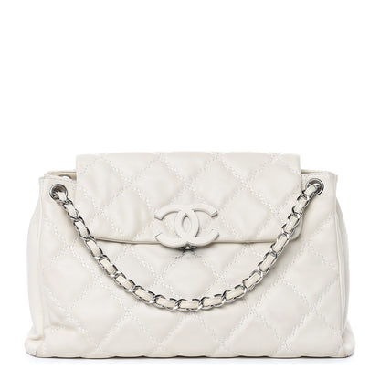 Chanel Calfskin Double Stitch Large Hamptons Flap Bag White 1 of 20