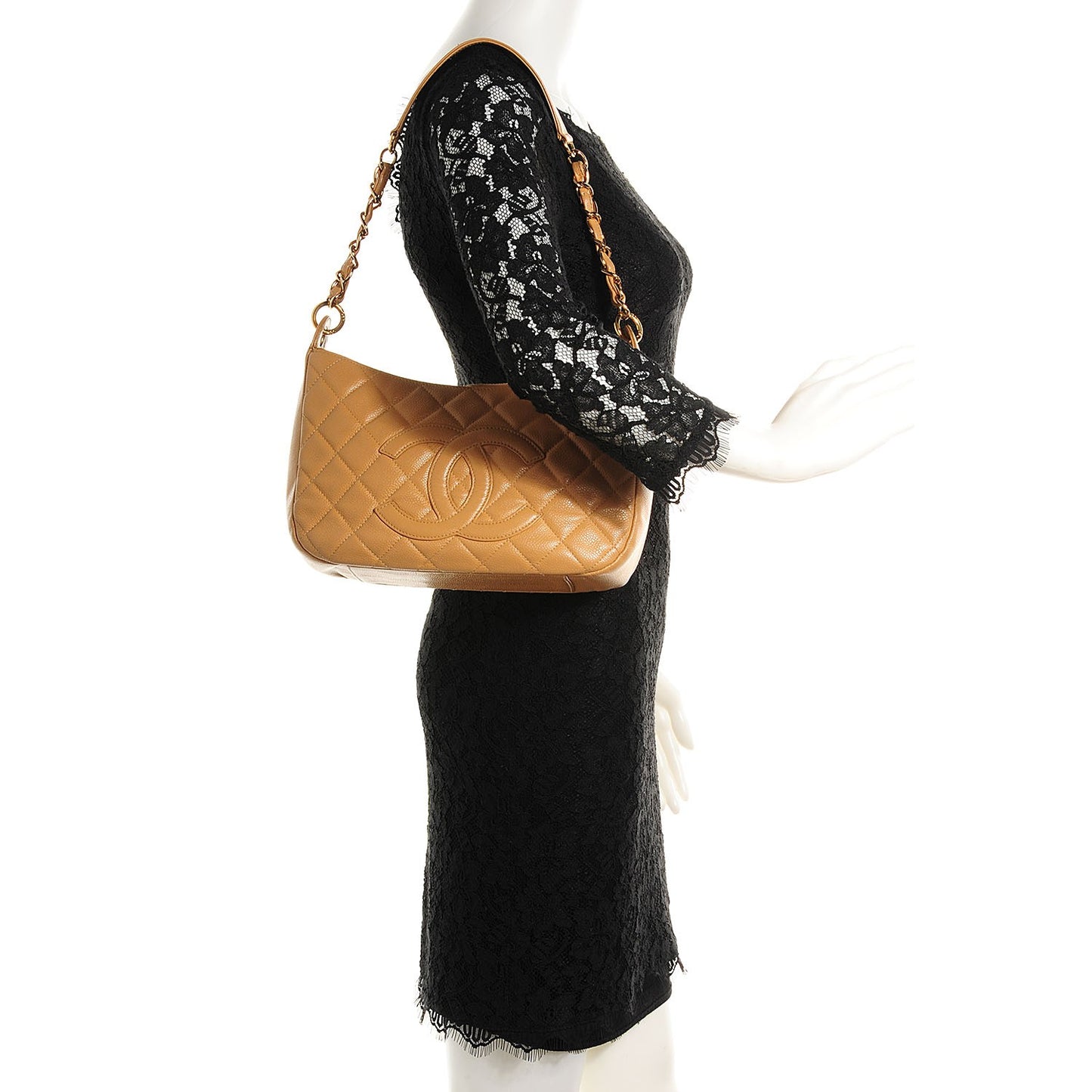 Caviar Quilted Hobo Beige