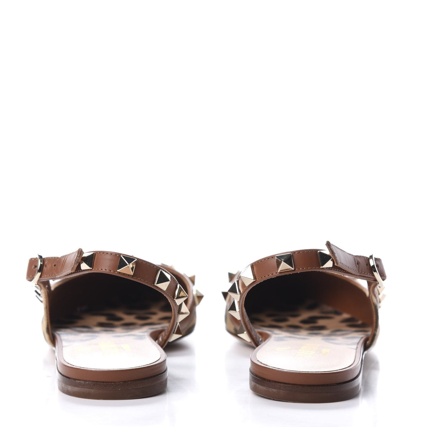 Canvas Leopard Print Rockstud Slingback Flats 36 Brown