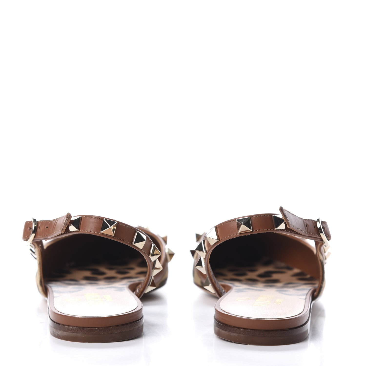 Valentino Garavani Canvas Leopard Print Rockstud Slingback Flats 36 Brown 5 of 10