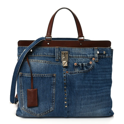 Valentino Garavani Calfskin Denim Rockstud Maxi Joylock Satchel Blue 1 of 6