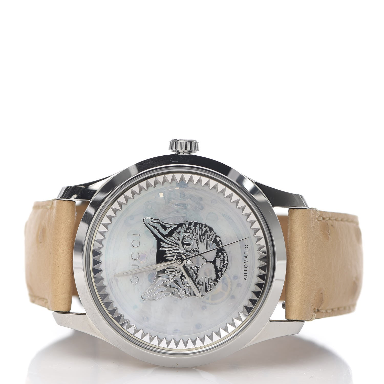 Gucci Stainless Steel Ostrich Mother of Pearl 38mm G-Timeless Cat Automatic Watch 3 of 6
