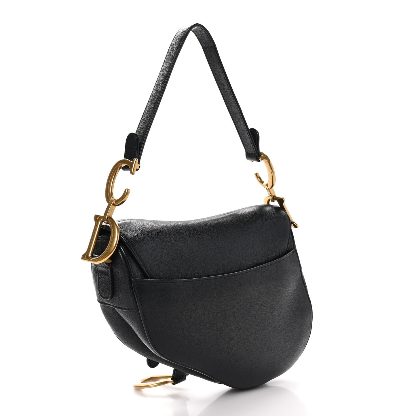 Shiny Goatskin Saddle Bag Black