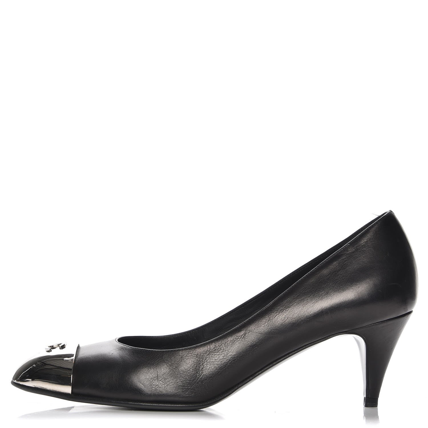 Chanel Calfskin Metal Cap Toe CC Pumps 38 Black 1 of 10