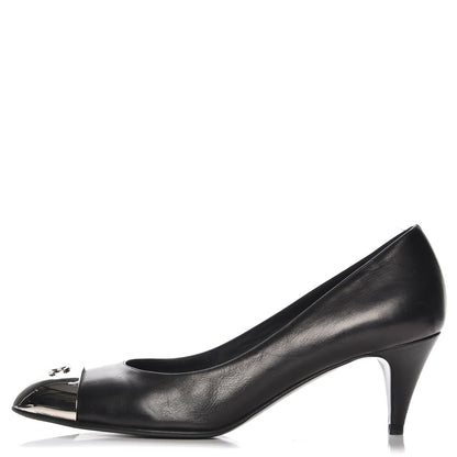 Chanel Calfskin Metal Cap Toe CC Pumps 38 Black 1 of 10