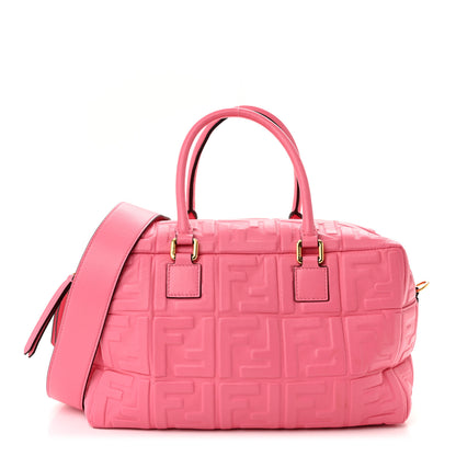 Fendi Nappa FF 1974 Embossed Small Boston Rosa Fluo 1 of 10