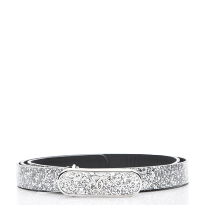 Chanel Glitter Calfskin CC Logo Skinny Belt 90 36 Silver 1 of 7