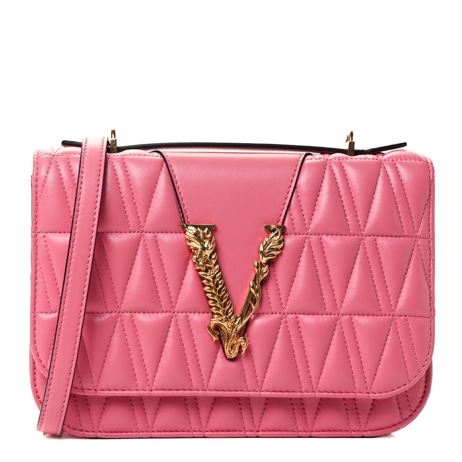 Versace Nappa Quilted Virtus Top Handle Shoulder Bag Blush 1 of 4