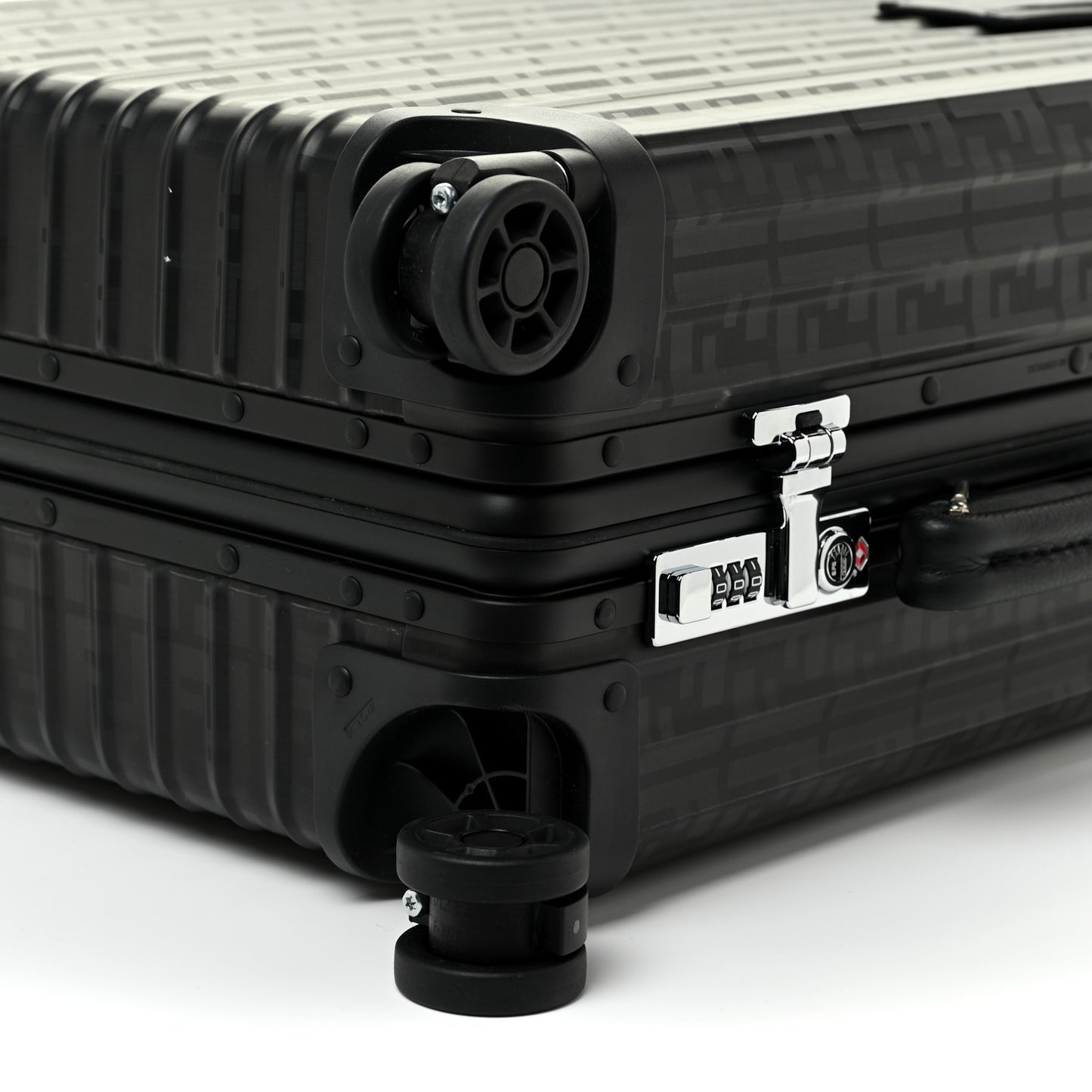 X RIMOWA Aluminum FF Print Roll Away Carry On Luggage Black
