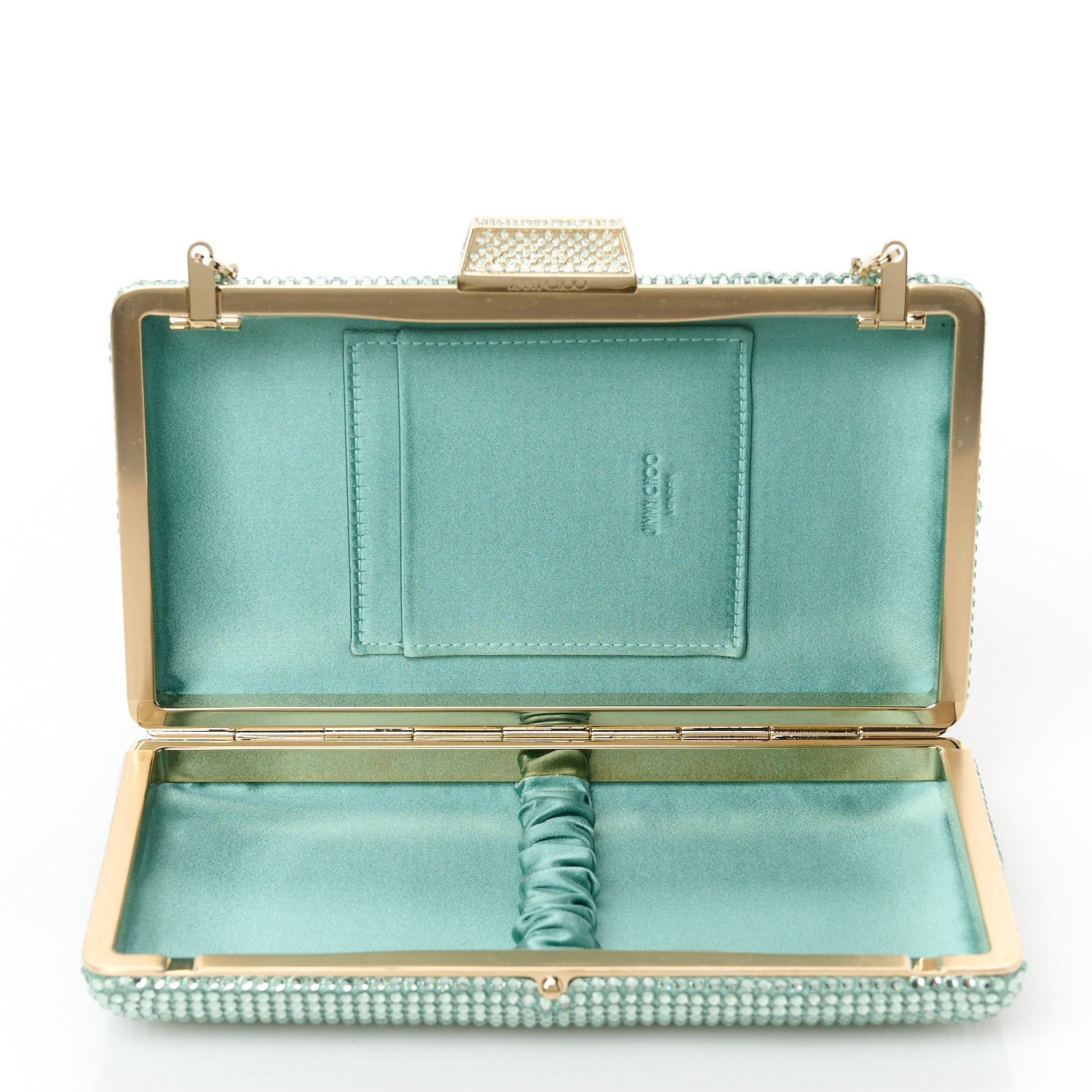 Jimmy Choo Satin Crystal Clemmie Clutch Smoke Green 5 of 10
