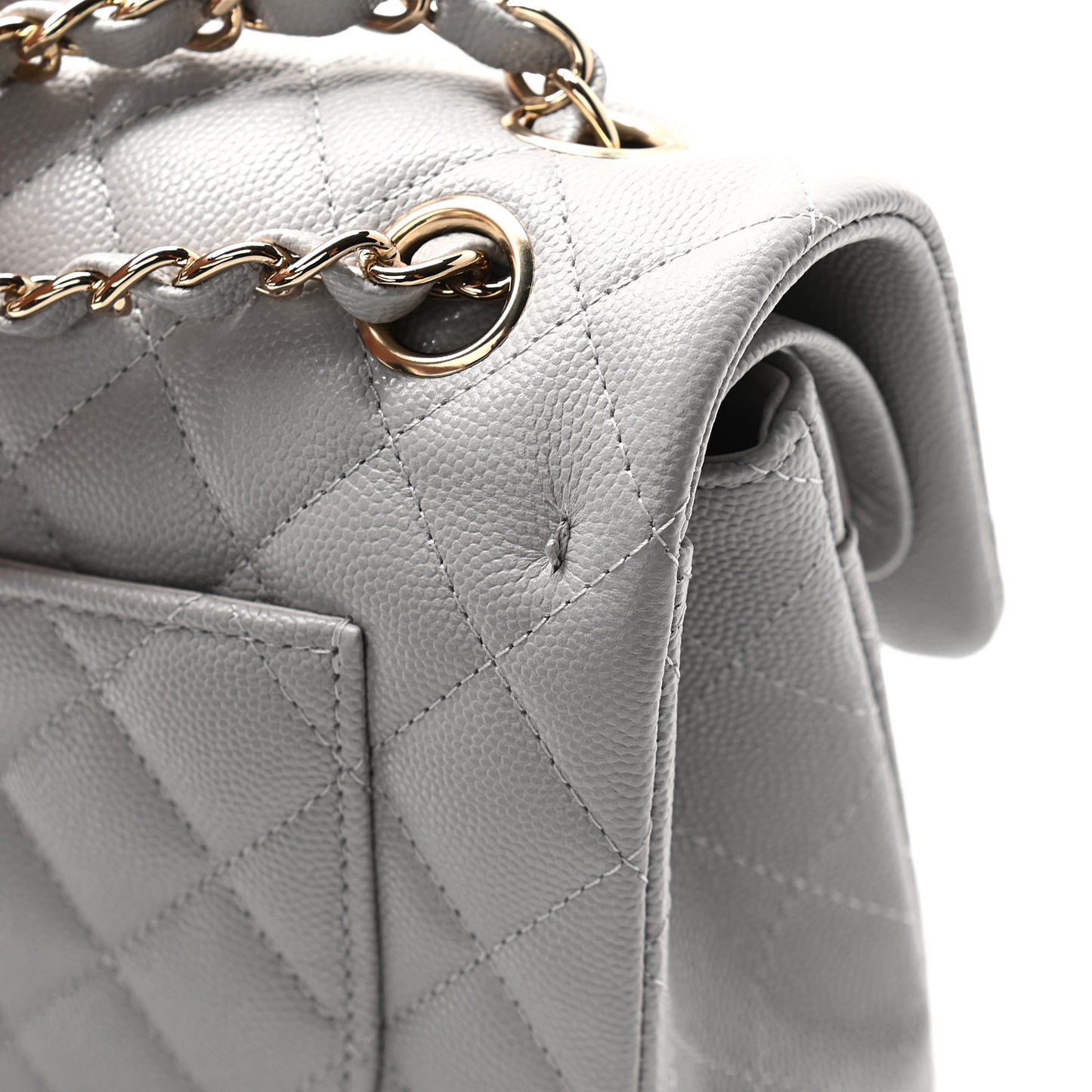 Caviar Quilted Small Double Flap Grey