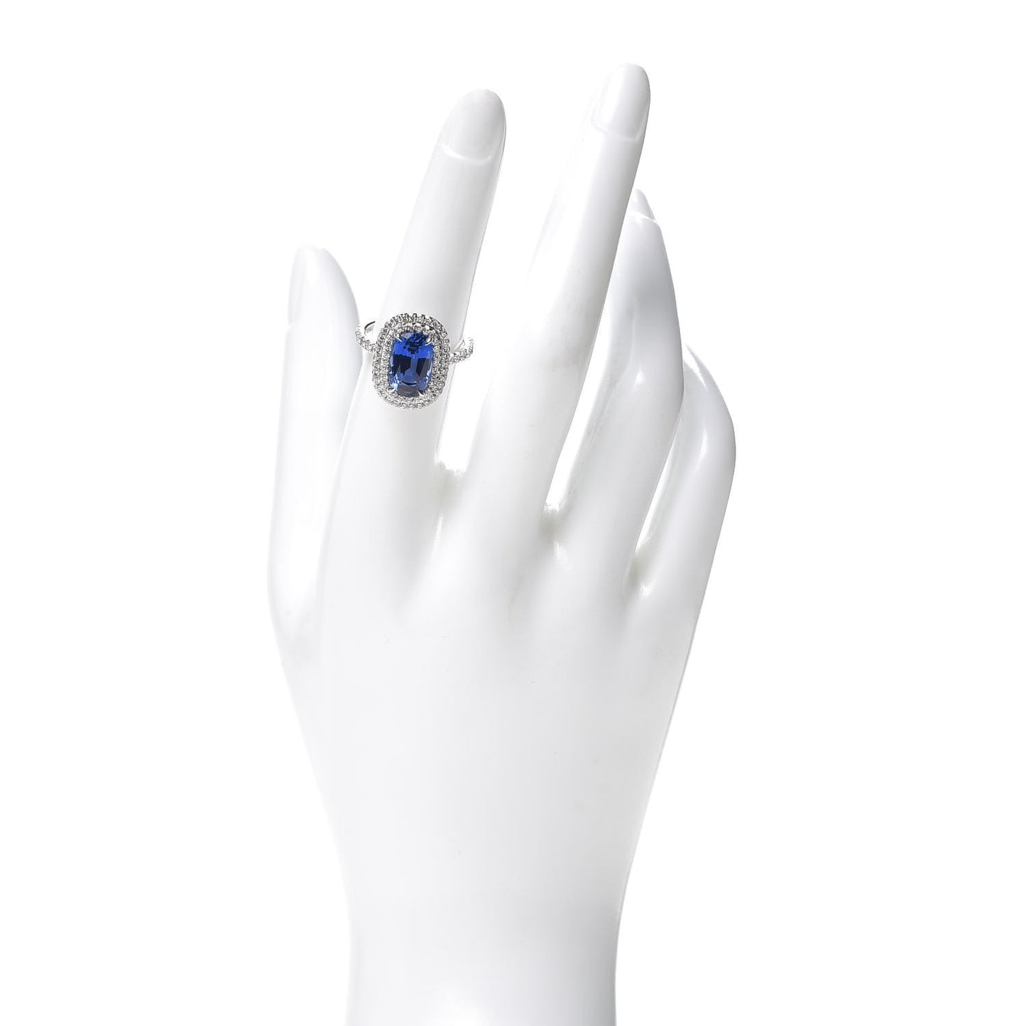 Platinum Diamond Blue Sapphire Soleste Elongated Cushion Cut Ring 53 6.5