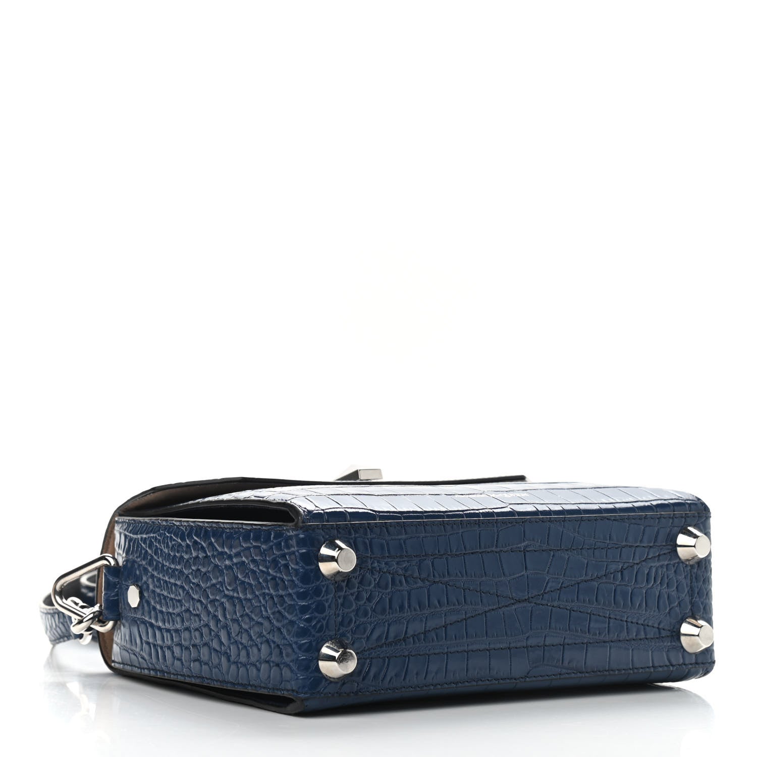 Alexander McQueen Calfskin Crocodile Embossed Box Shoulder Bag 21 Blue 4 of 12