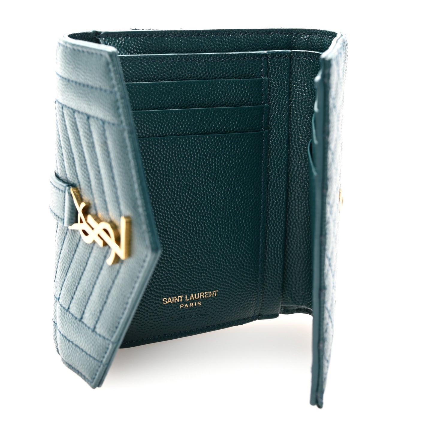 Grain De Poudre Mixed Matelasse Triquilt Monogram Compact Tri Fold Wallet Sea Turquois