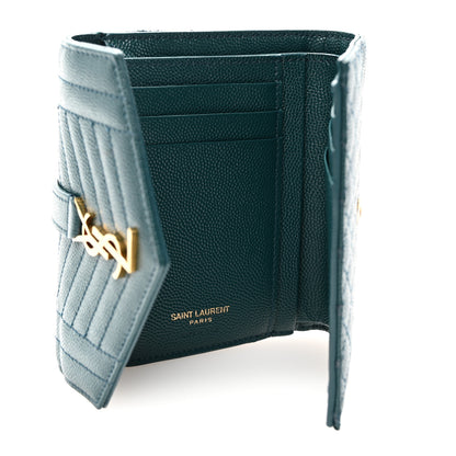 Saint Laurent Grain De Poudre Mixed Matelasse Triquilt Monogram Compact Tri Fold Wallet Sea Turquois 5 of 8