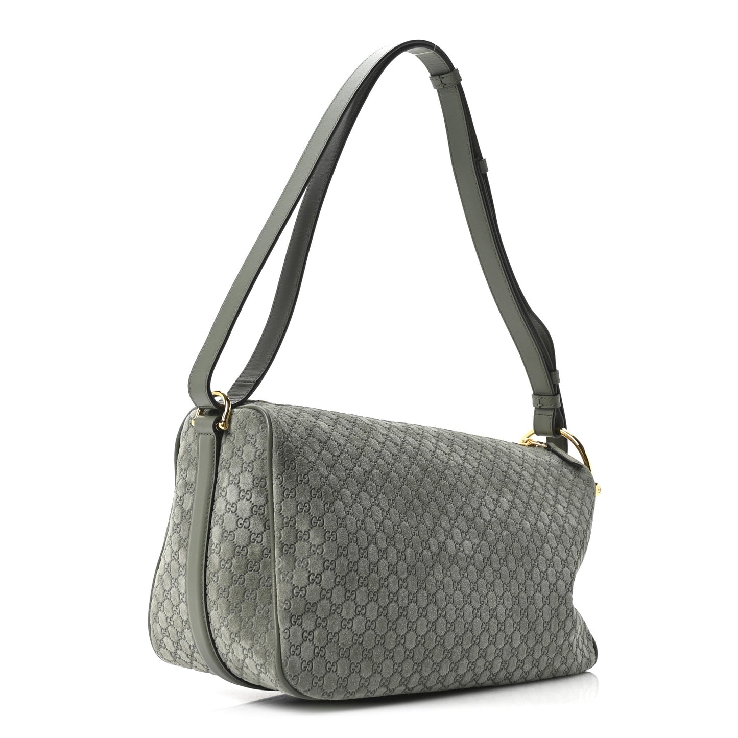 Suede GG Monogram Half Horsebit Medium Shoulder Bag Sage