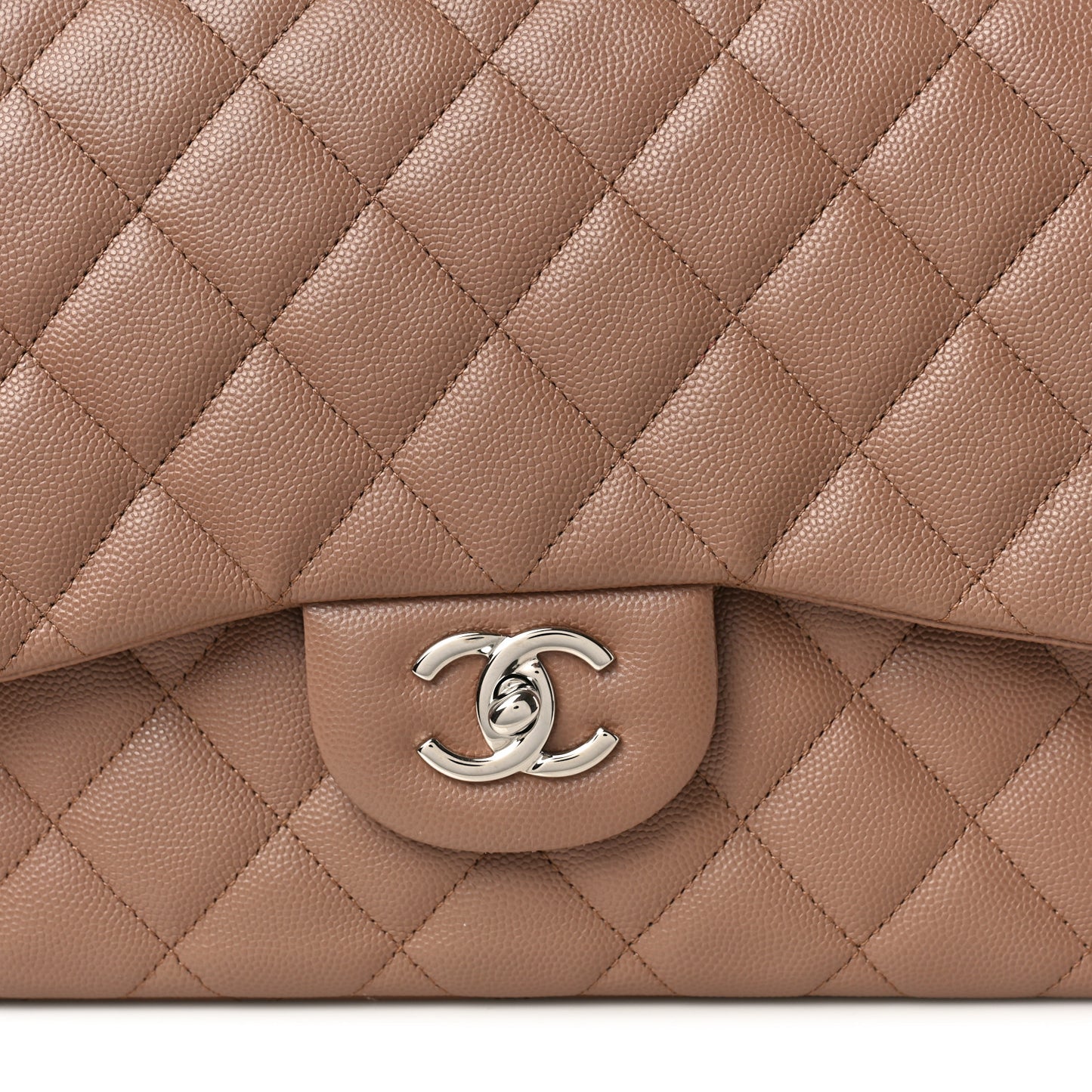 Caviar Quilted Jumbo Double Flap Dark Beige