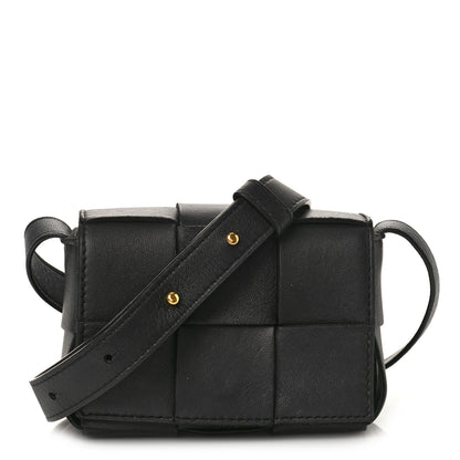 Bottega Veneta Lambskin Maxi Intrecciato Extra Mini Cassette Crossbody Bag Black 1 of 9