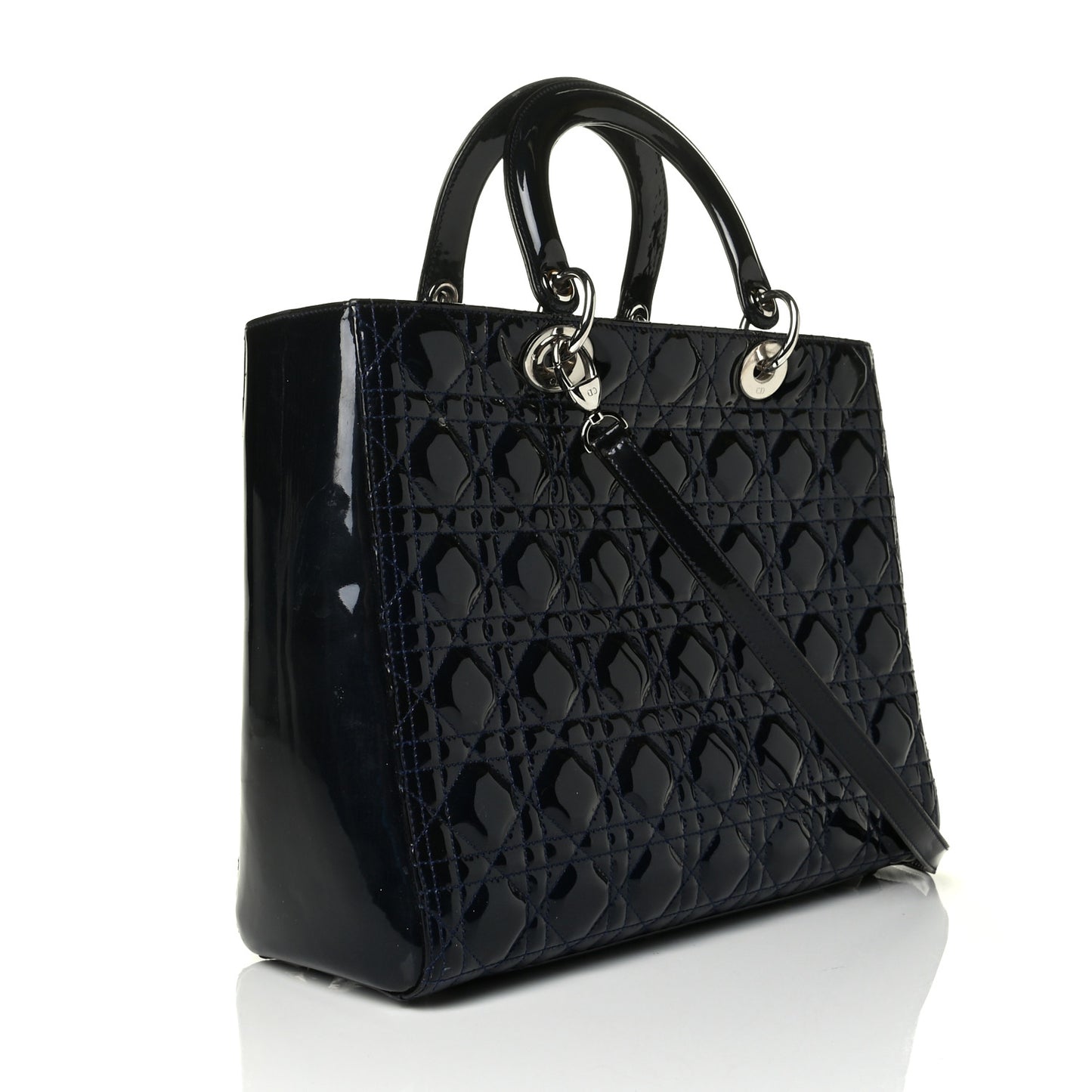 Patent Cannage Large Lady Dior Navy Blue