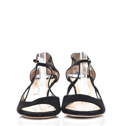 Jimmy Choo Suede Patent Verena Peep Toe Wedge Sandals 38 Black 2 of 9
