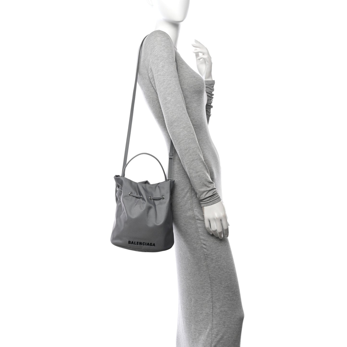 Nylon Wheel Logo Bucket Bag XS Gris Cendre