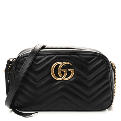 Gucci Calfskin Matelasse Small GG Marmont Chain Shoulder Bag Black 1 of 10