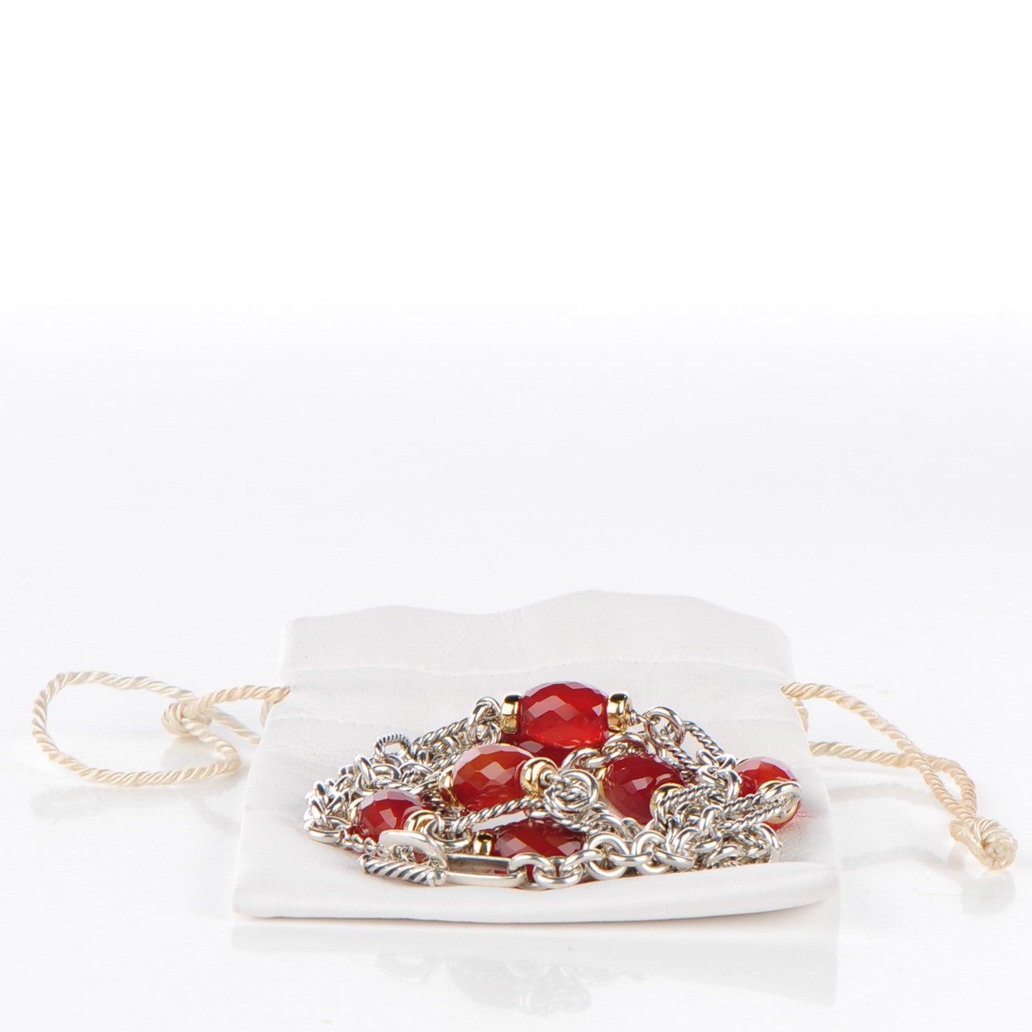 David Yurman Sterling Silver 18K Yellow Gold Carnelian 20mm Figaro Chain Necklace 5 of 5