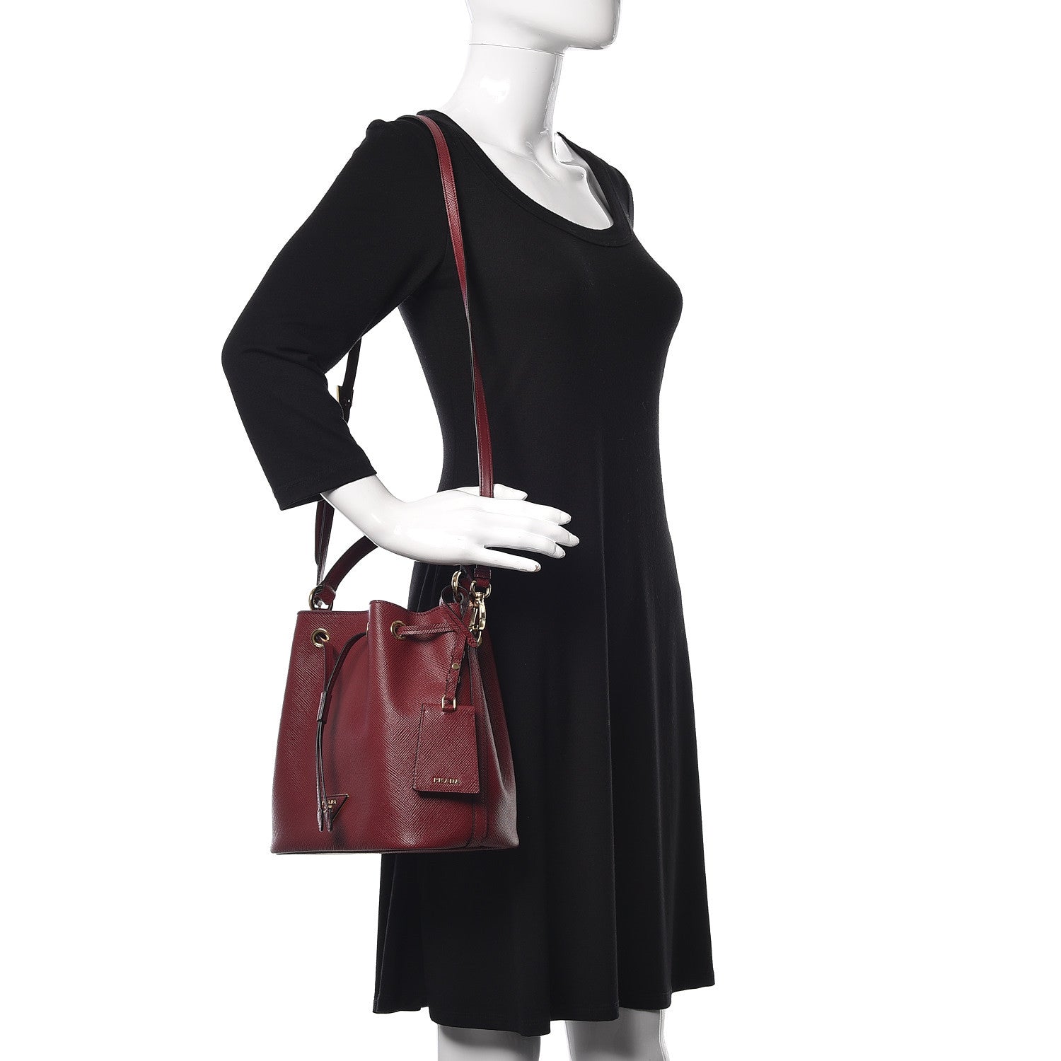 Prada Saffiano Cuir Bucket Bag Cerise 2 of 8