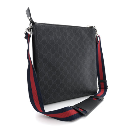 Gucci GG Supreme Monogram Appia Calfskin Web Flat Messenger Bag Black Grey 3 of 10
