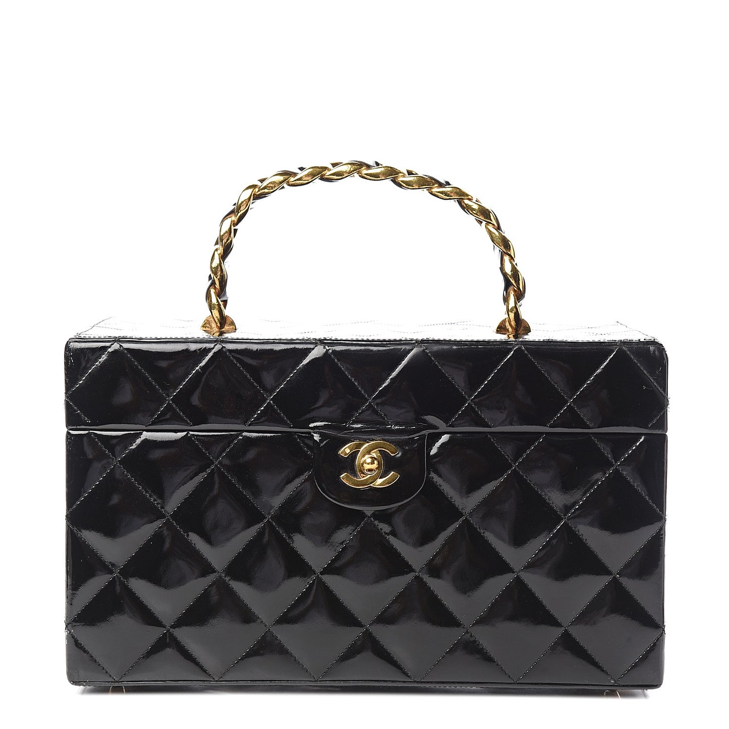 Patent Quilted Vanity Train Case Black