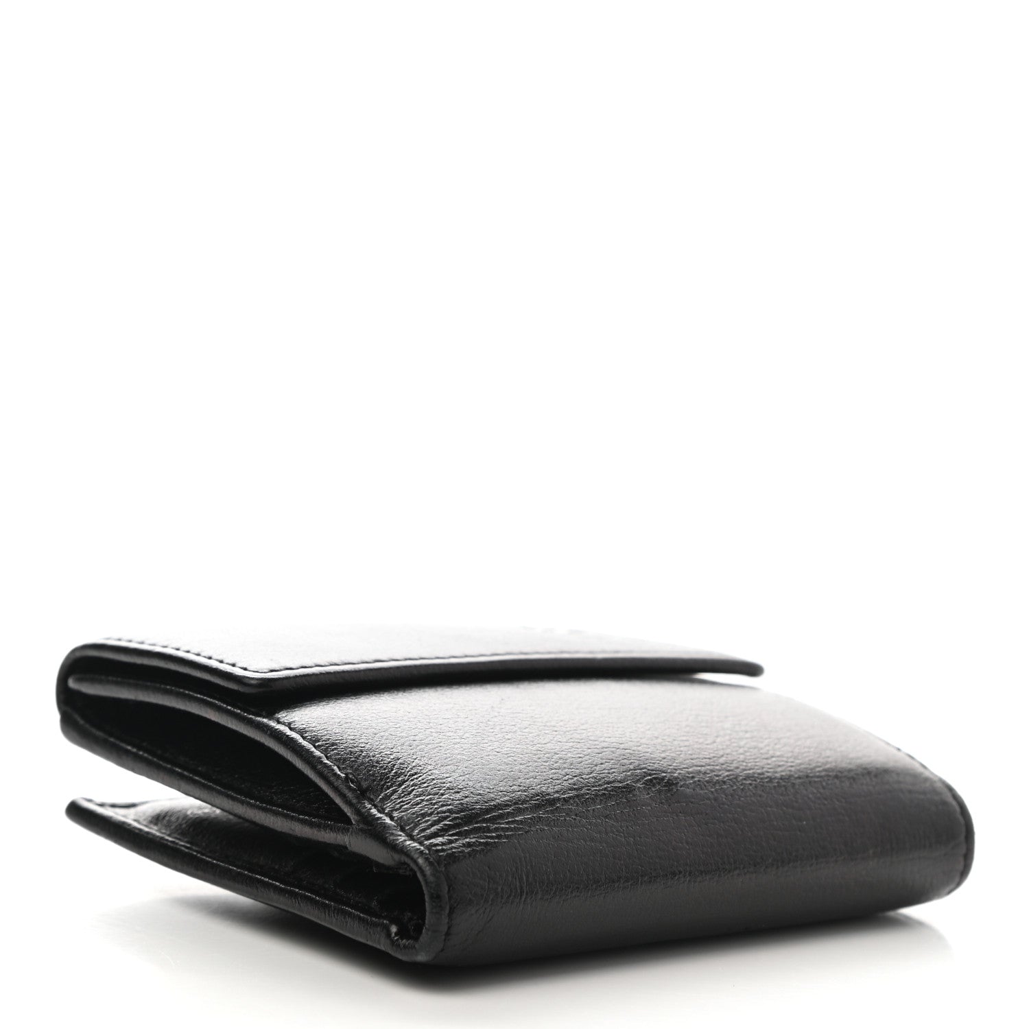 Chanel Glazed Goatskin Camellia Embossed French Flap Wallet Black 4 of 12