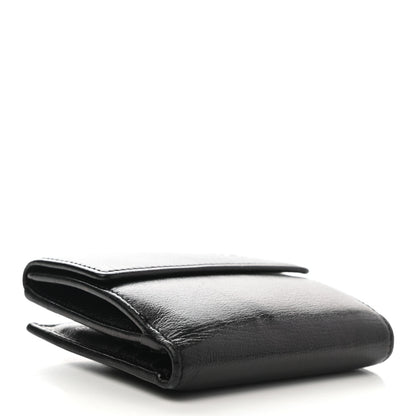 Chanel Glazed Goatskin Camellia Embossed French Flap Wallet Black 4 of 12
