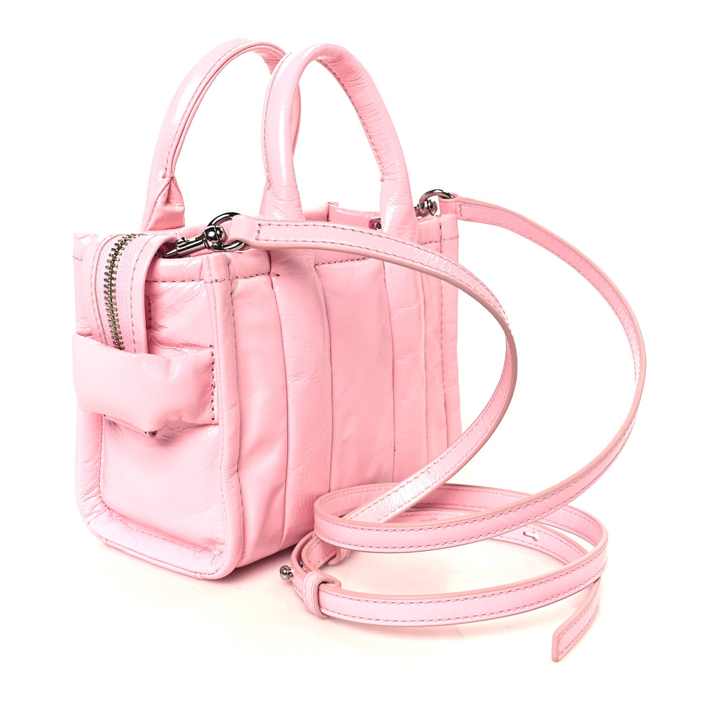Shiny Crinkled Calfskin Mini The Tote Bag Pink