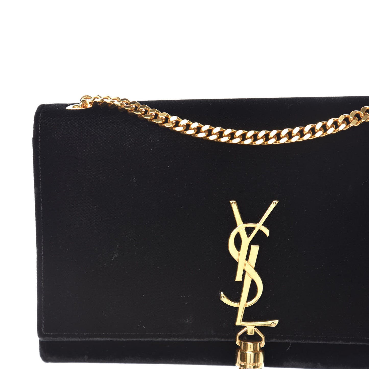 Velvet Medium Monogram Kate Tassel Shoulder Bag Black