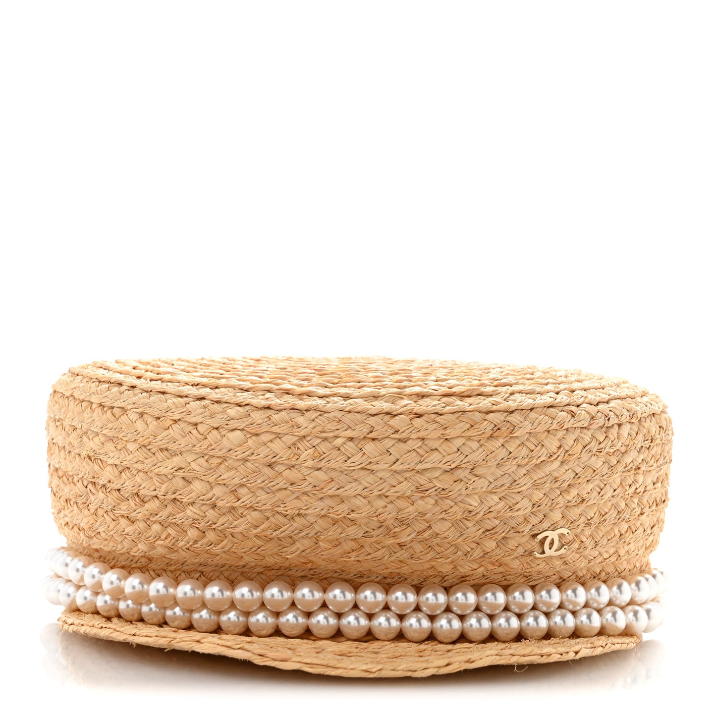 Straw Pearl Logo Newsboy Cap M Beige Pearly White