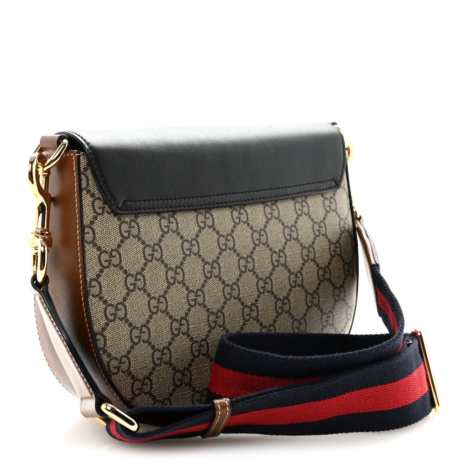 Gucci GG Supreme Monogram Web Medium Padlock Messenger Shoulder Bag Black 3 of 10