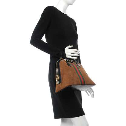 Gucci Suede Patent Web Medium Ophidia Top Handle Dome Bag Nocciola Black 3 of 11