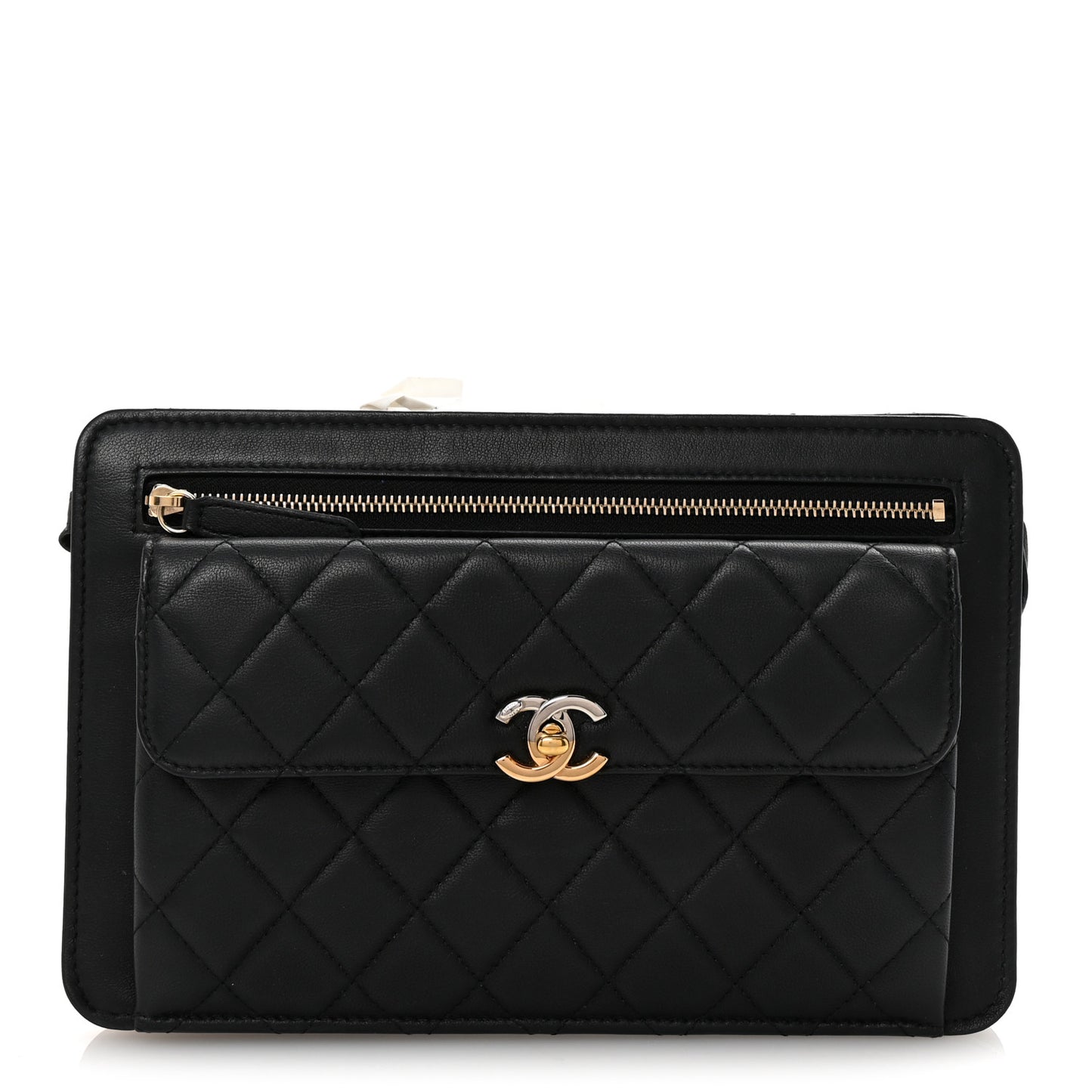 Lambskin Quilted Wristlet Clutch Black