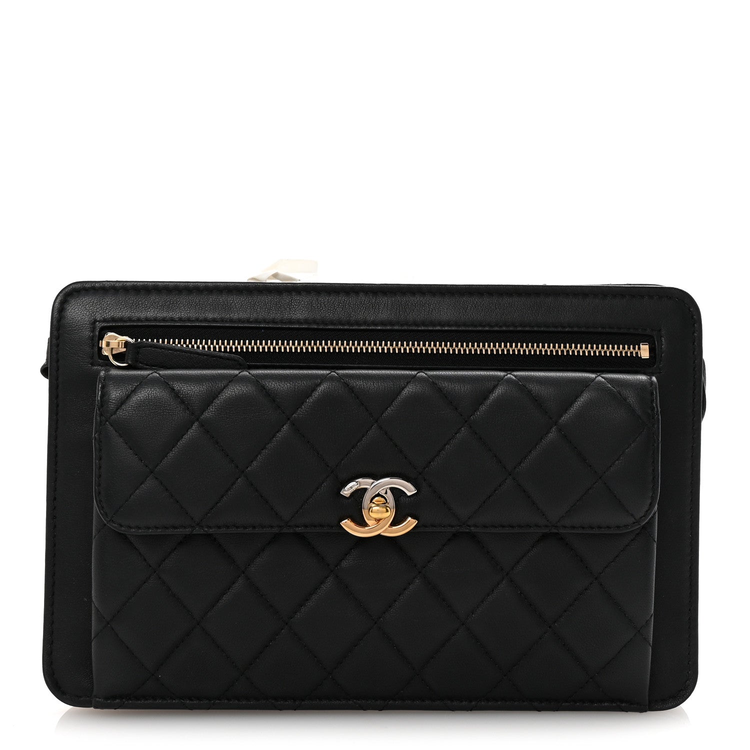 Chanel Lambskin Quilted Wristlet Clutch Black 1 of 7